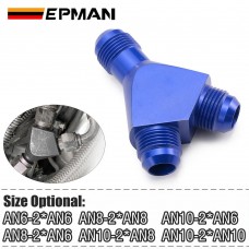 EPMAN Blue AN6/AN8/AN10 3 Way Y Piece Oil Fuel Male Block Hose Fitting Adapter Ends 